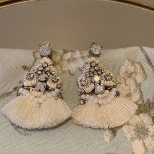 White House Black Market White Beaded Fringe Earrings